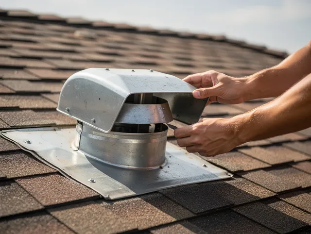 Miami Gardens Dryer Vent Cleaning certified technician safely cleaning a roof-mounted dryer vent in Miami Gardens