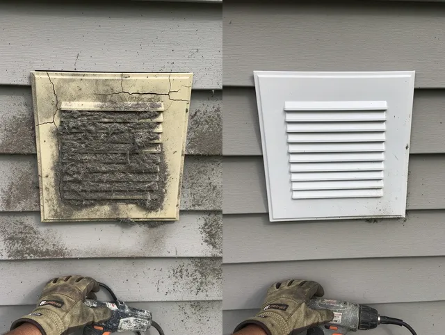 Miami Gardens Dryer Vent Cleaning technician installing high-quality dryer vent cover at a residential property in Miami Gardens