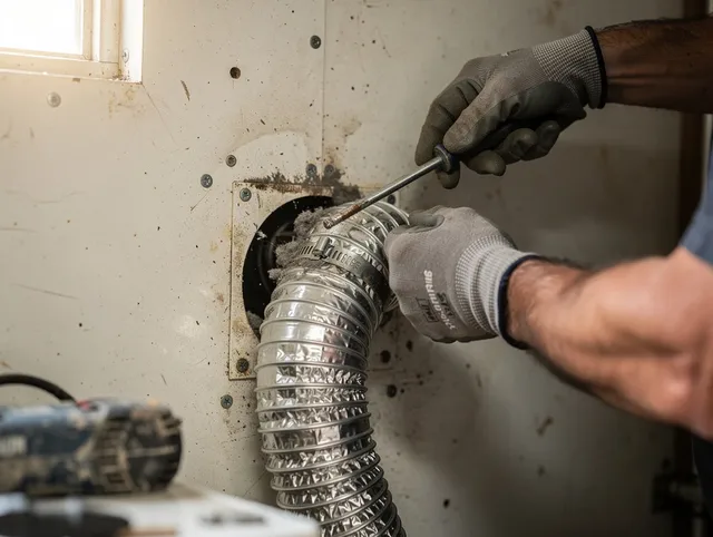 Miami Gardens Dryer Vent Cleaning technician performing precise dryer vent hose installation in Miami Gardens
